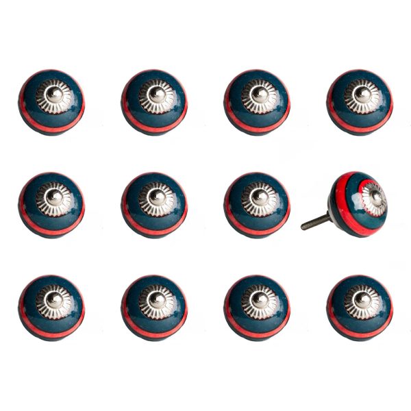1.5" x 1.5" x 1.5" Ceramic Metal Navy and Red 12 Pack Knob
