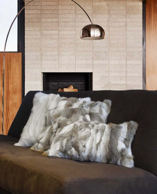 5" x 18" x 18" 100% Natural Rabbit Fur Tan and White Pillow - Image 3