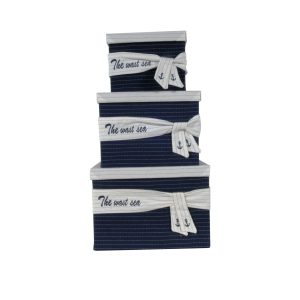 11.5" x 12" x 8.5" White Blue Fabric Boxes With Cover Set of 3