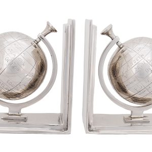 4.5" x 6.75" x 7.75" Alum Globe Bookend Set Of Two