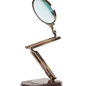 7.5" x 14.5" x 28" Brass Big Magnifier Glass With Wooden Base