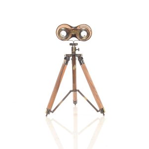 8" x 8" x 11" Wood Brass Binocular On Stand