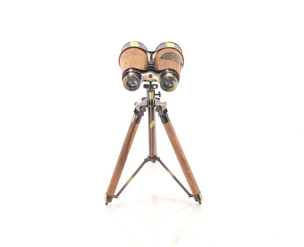 8" x 8" x 11" Wood Brass Binocular On Stand - Image 2