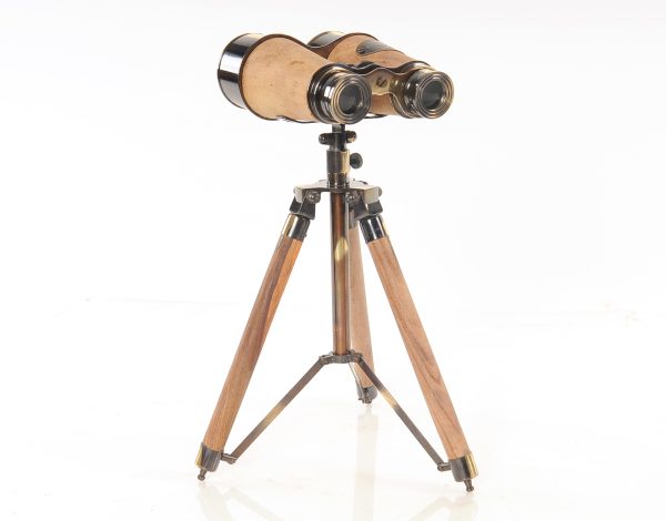 8" x 8" x 11" Wood Brass Binocular On Stand - Image 4