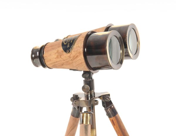 8" x 8" x 11" Wood Brass Binocular On Stand - Image 5