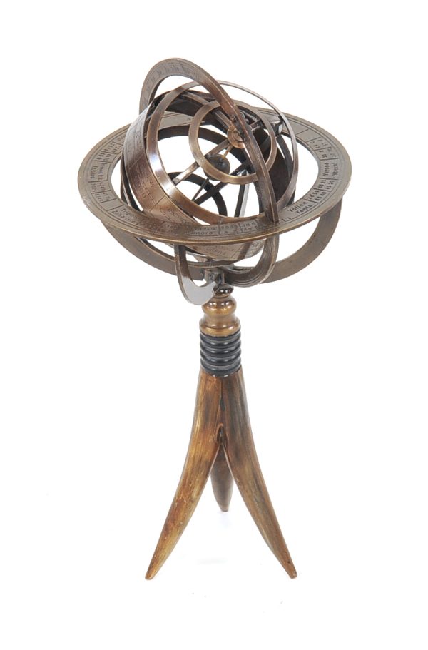 5.5" x 5.5" x 12" Brass Armillary On Horn Stand - Image 2