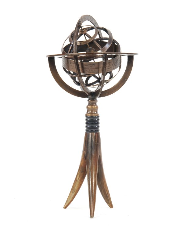5.5" x 5.5" x 12" Brass Armillary On Horn Stand - Image 3