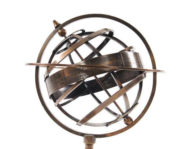 7" x 7" x 11" Brass Armillary With Compass On Wood Base - Image 4