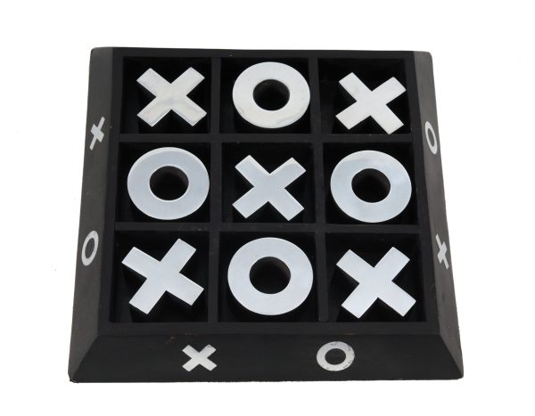 Nickel and Dark Wood Tic Tac Toe Game Sculpture - Image 2