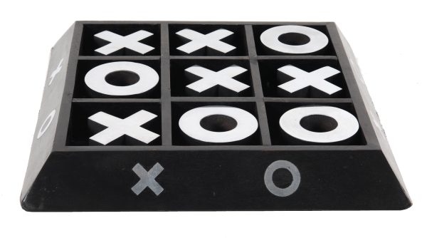 Nickel and Dark Wood Tic Tac Toe Game Sculpture - Image 3