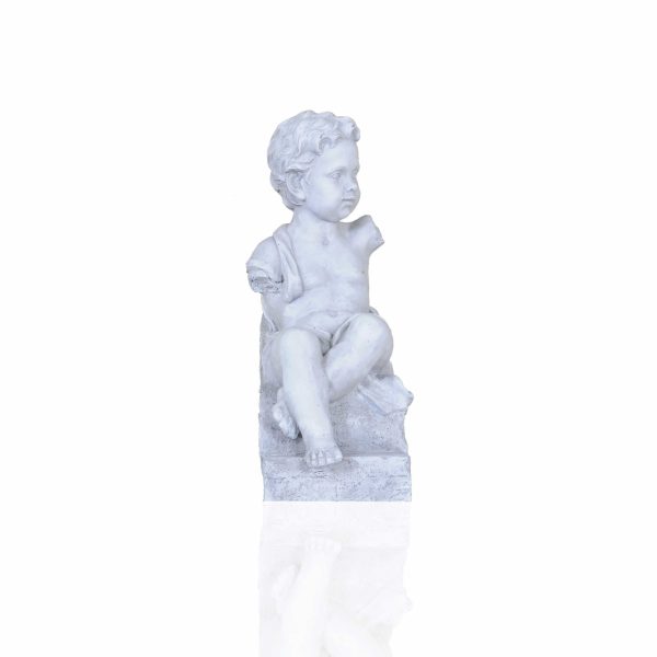Vintage Look Off White Boy Sitting Statue - Image 2