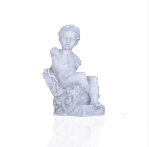 Vintage Look Off White Boy Sitting Statue - Image 3