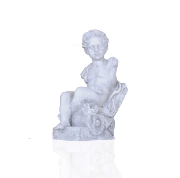 Vintage Look Off White Boy Sitting Statue - Image 4