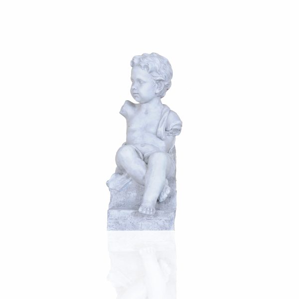 Vintage Look Off White Boy Sitting Statue - Image 5