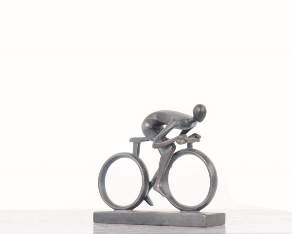 Minimalist Cyclist Cement Finish Statue - Image 3