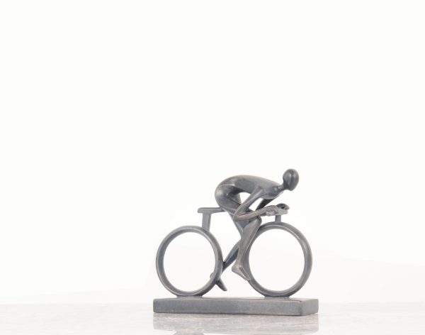 Minimalist Cyclist Cement Finish Statue - Image 4