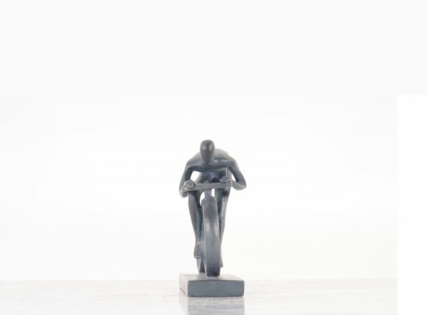 Minimalist Cyclist Cement Finish Statue - Image 5