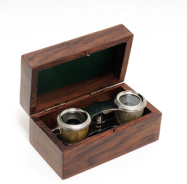 Elegant Mother of Pearl Opera Glasses in Wood Storage Box - Image 3