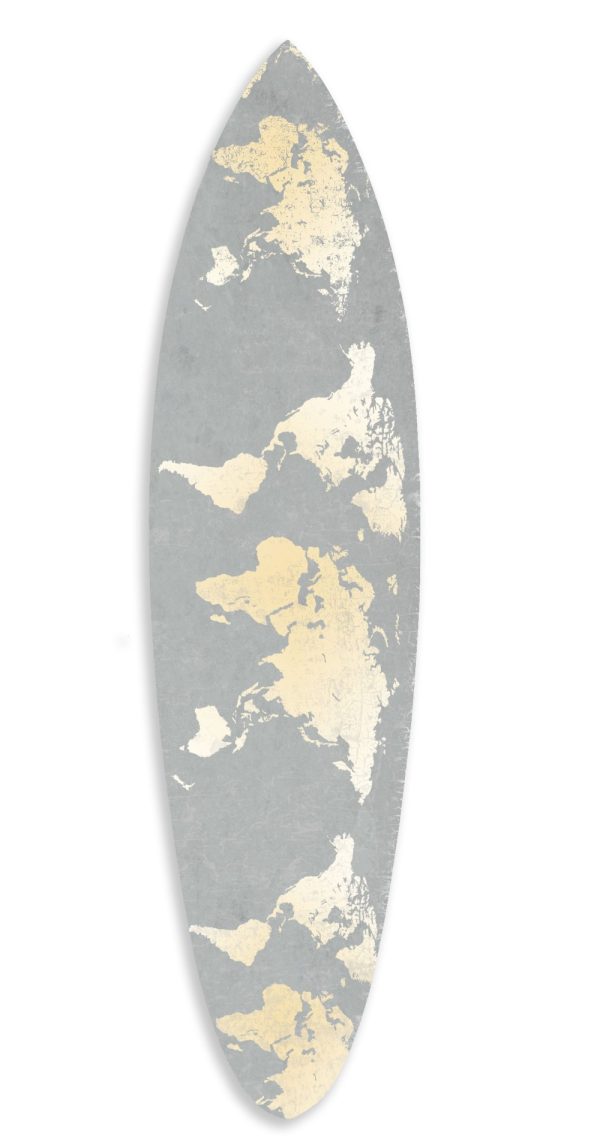 Grey and Gold World Map Surfboard Wall Art - Image 3