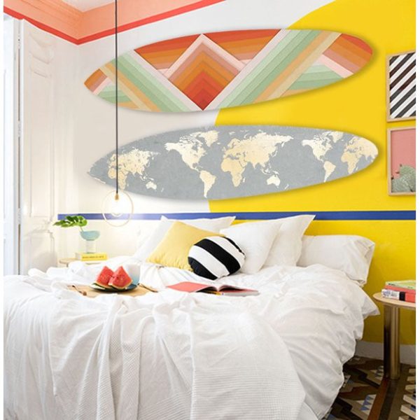 Grey and Gold World Map Surfboard Wall Art - Image 4