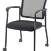 Black Mesh Fabric Rolling Guest Arm Chair - Image 3