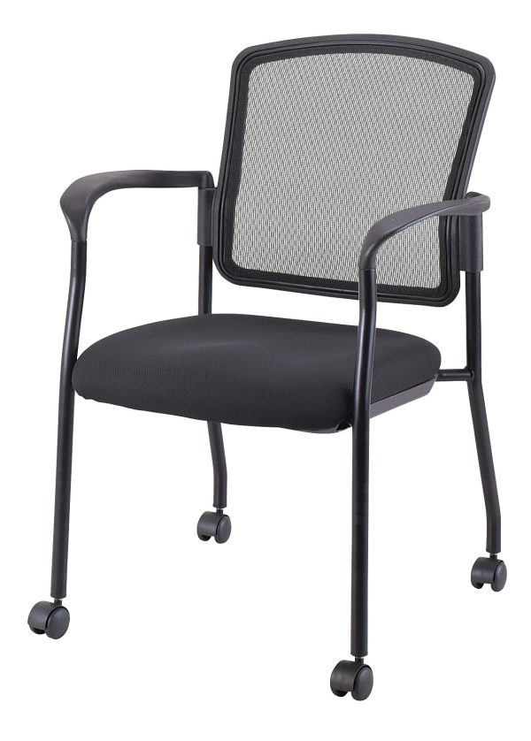 Black Mesh Fabric Rolling Guest Arm Chair - Image 3