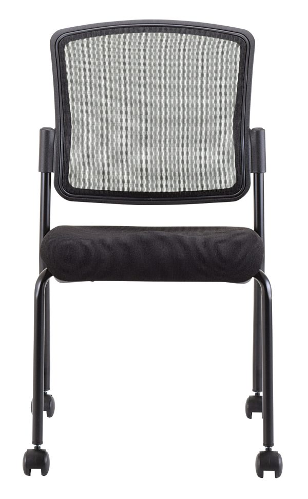 Black Mesh Fabric Rolling Guest Chair - Image 3