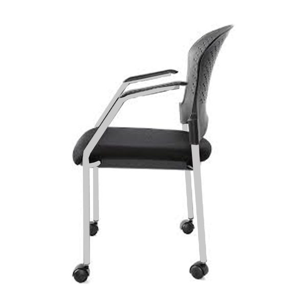 Set of Two Black with Gray Aero Professional Rolling Guest Chairs - Image 2