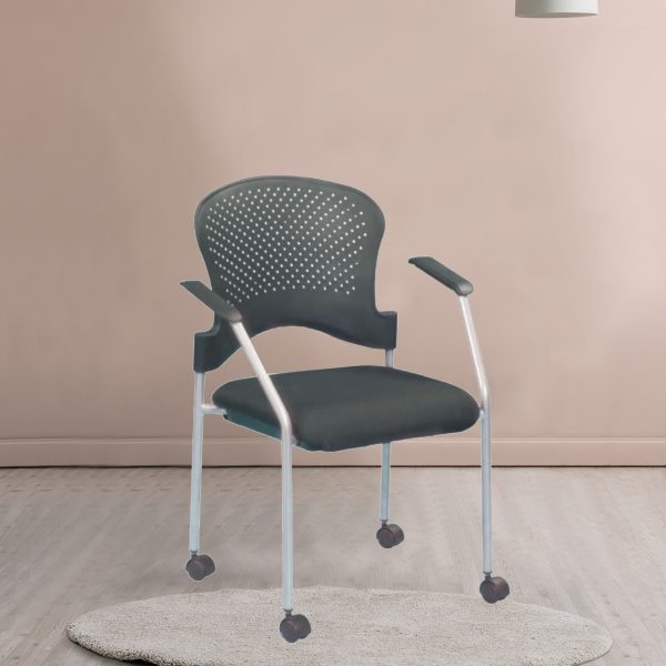 Set of Two Black with Gray Aero Professional Rolling Guest Chairs - Image 3