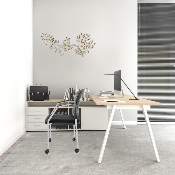 Set of Two Black with Gray Aero Professional Rolling Guest Chairs - Image 5