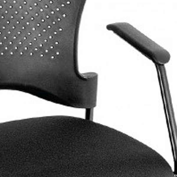 Set of Two Black Frame Plastic and Fabric Guest Chairs - Image 3