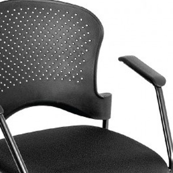 Set of Two Black Frame Plastic and Fabric Guest Chairs - Image 4
