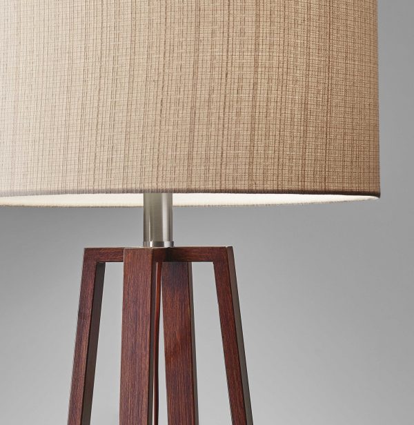 Walnut Wood Finish Linen Fabric Shade Table Lamp - Image 2