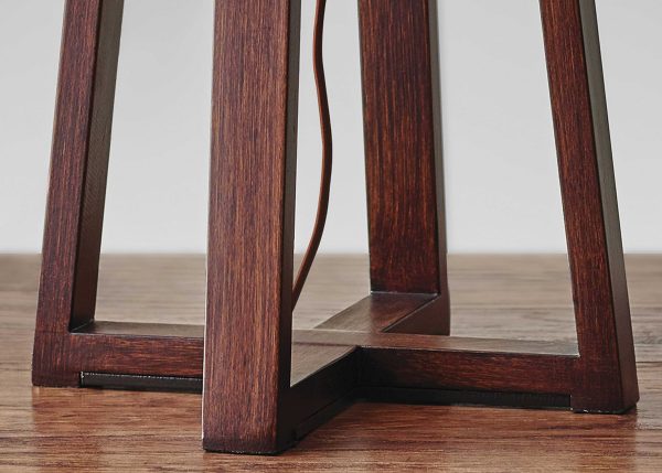 Walnut Wood Finish Linen Fabric Shade Table Lamp - Image 3