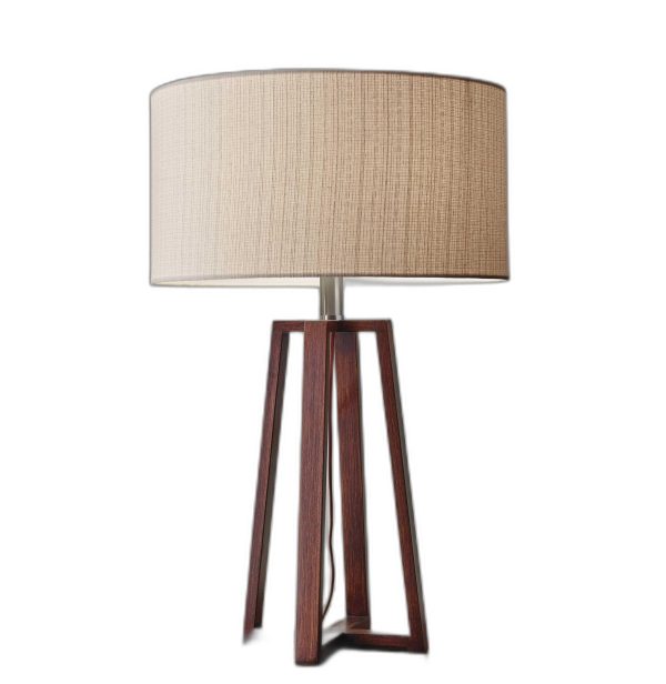 Walnut Wood Finish Linen Fabric Shade Table Lamp - Image 4