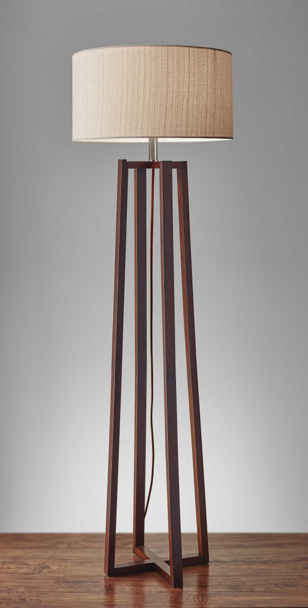 60" Solid Wood Novelty Floor Lamp With Beige Drum Shade - Image 2