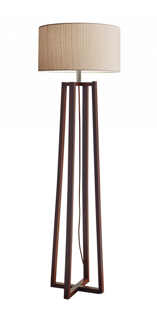 60" Solid Wood Novelty Floor Lamp With Beige Drum Shade - Image 3
