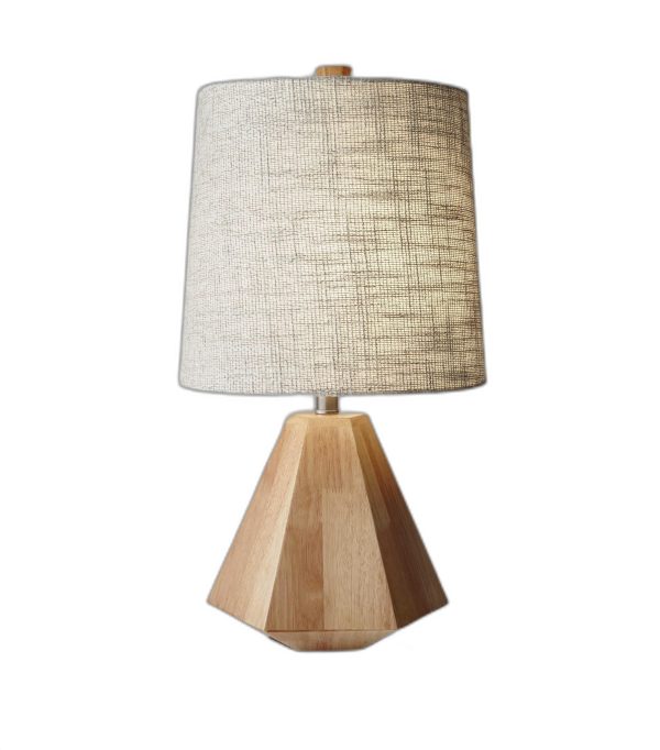 Natural Wood Finish Geometric Base Table Lamp - Image 2