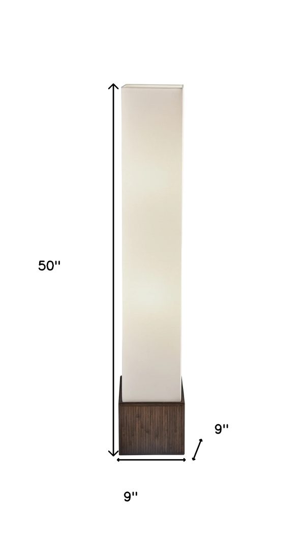 50" Brown Rattan Two Light Column Floor Lamp With White Rectangular Shade
