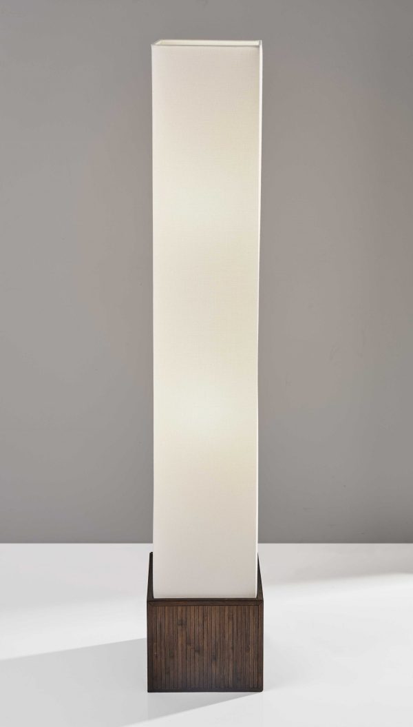 50" Brown Rattan Two Light Column Floor Lamp With White Rectangular Shade - Image 2