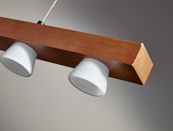 24" X 11" X 38-69" Walnut Wood LED 4 Light Adjustable Pendant - Image 2