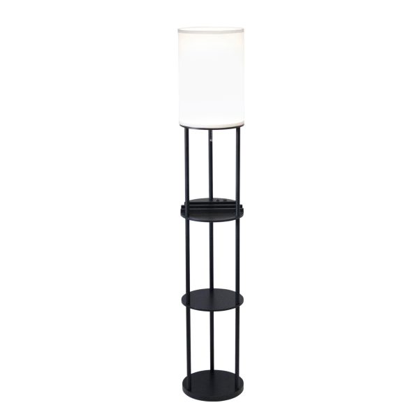 Black Wood Floor Lamp with Circular USB Charging Station Shelf - Image 2