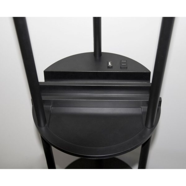 Black Wood Floor Lamp with Circular USB Charging Station Shelf - Image 3