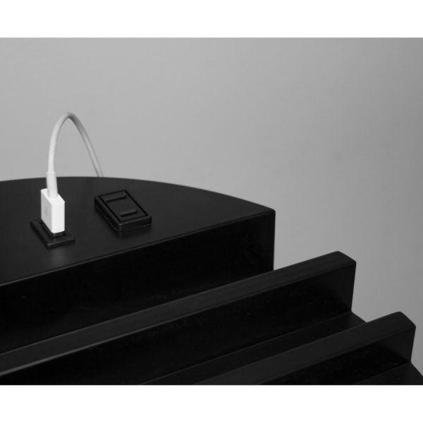 Black Wood Floor Lamp with Circular USB Charging Station Shelf - Image 4