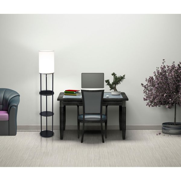 Black Wood Floor Lamp with Circular USB Charging Station Shelf - Image 5