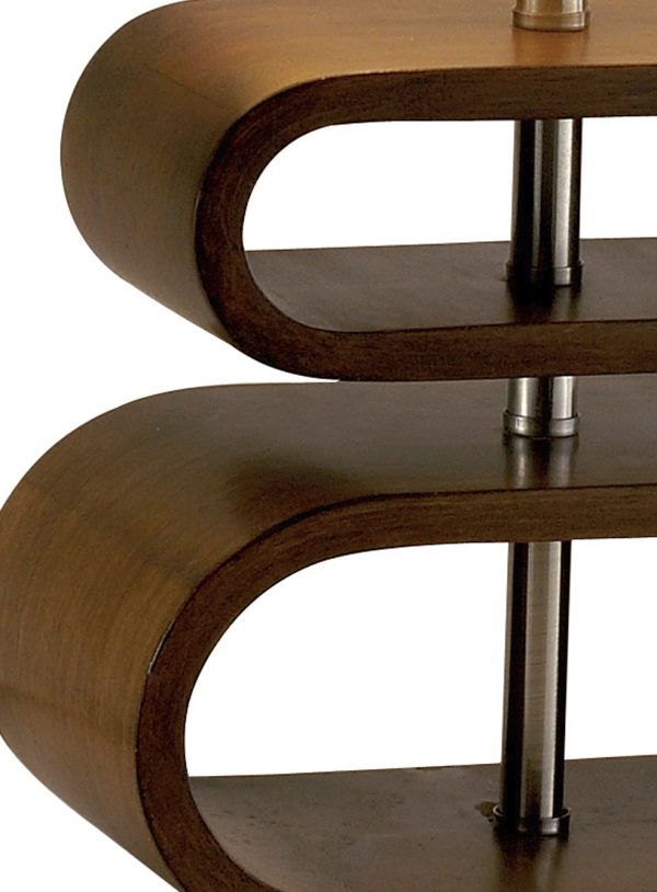 Walnut Wood Finish Stacked Bentwood Ovals with Natural Fabric Oval Shade Table Lamp - Image 2