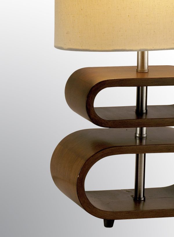 Walnut Wood Finish Stacked Bentwood Ovals with Natural Fabric Oval Shade Table Lamp - Image 3