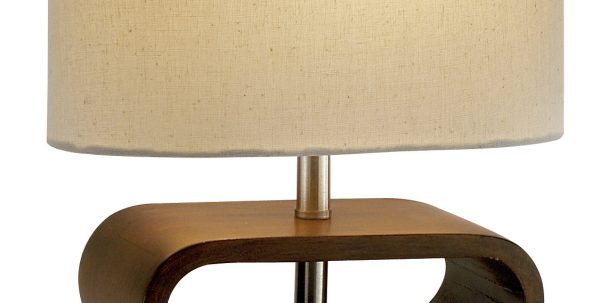 Walnut Wood Finish Stacked Bentwood Ovals with Natural Fabric Oval Shade Table Lamp - Image 4