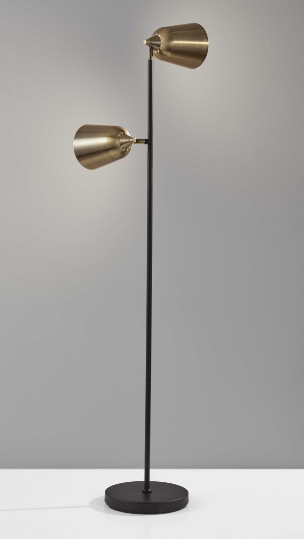 58" Black Two Light Novelty Floor Lamp With Brass Cone Shade - Image 2