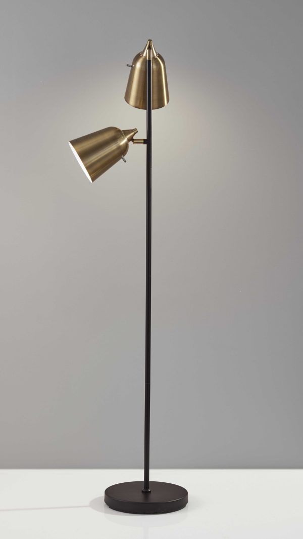 58" Black Two Light Novelty Floor Lamp With Brass Cone Shade - Image 3